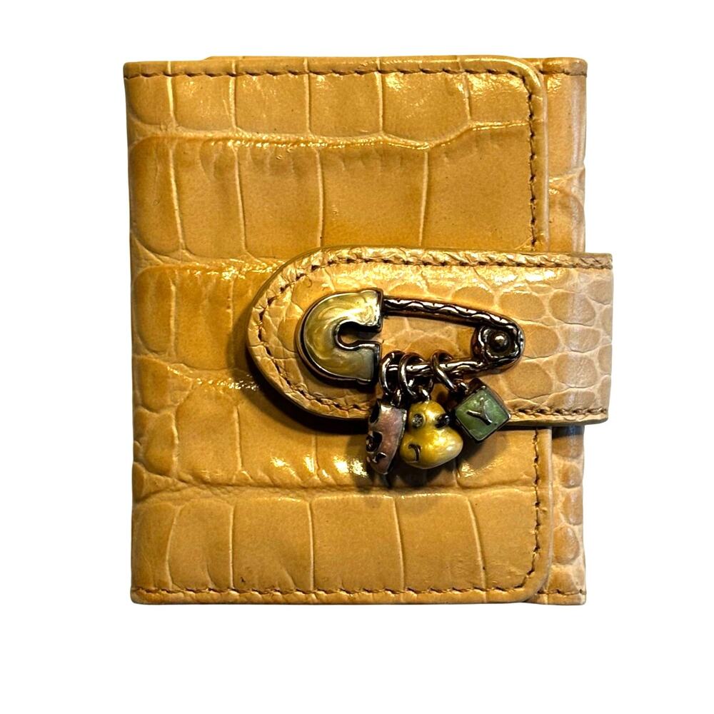 Vintage Brighton leather baby photo wallet with diaper pin snap & enamel charms